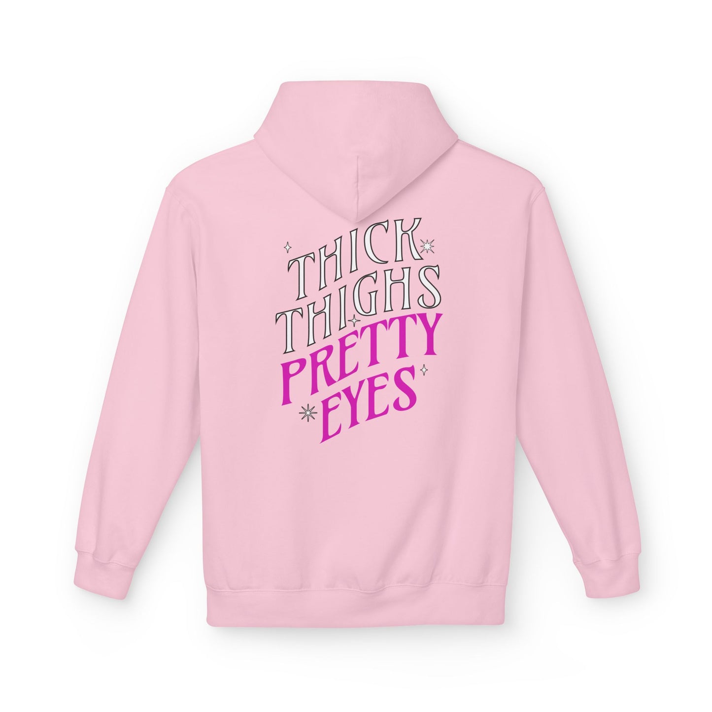 Pink hoodie with text on the back on a white background