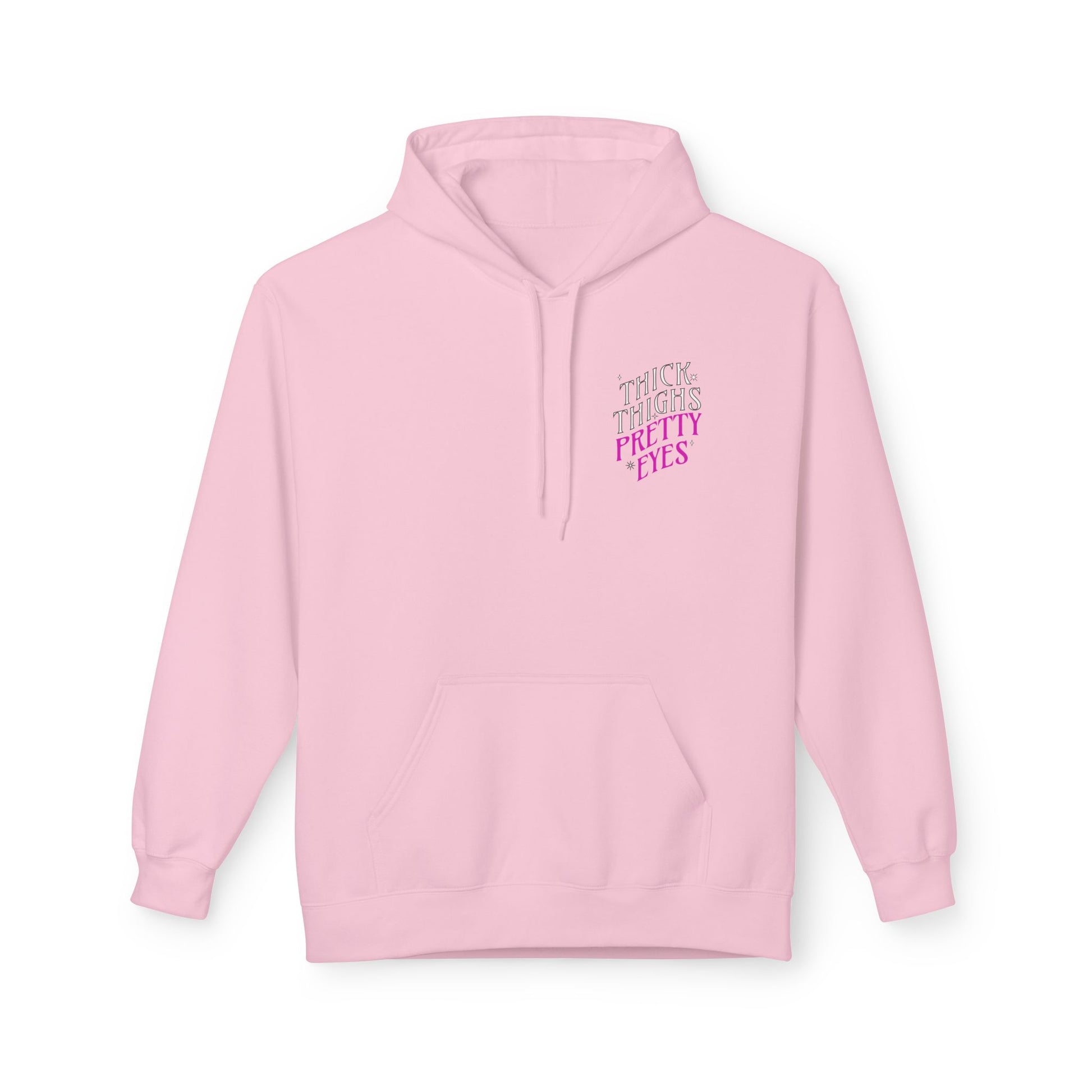 Pink hoodie with text on a white background