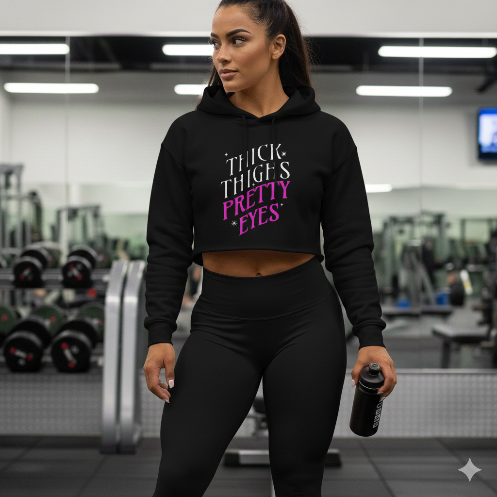 Thick Thighs Pretty Eyes Wmns Crop Top Hoodie