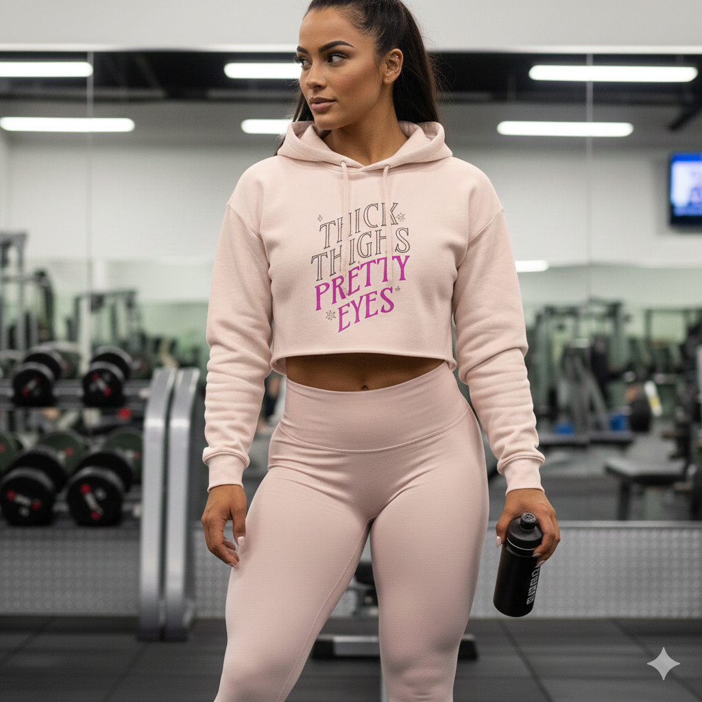Thick Thighs Pretty Eyes Wmns Crop Top Hoodie